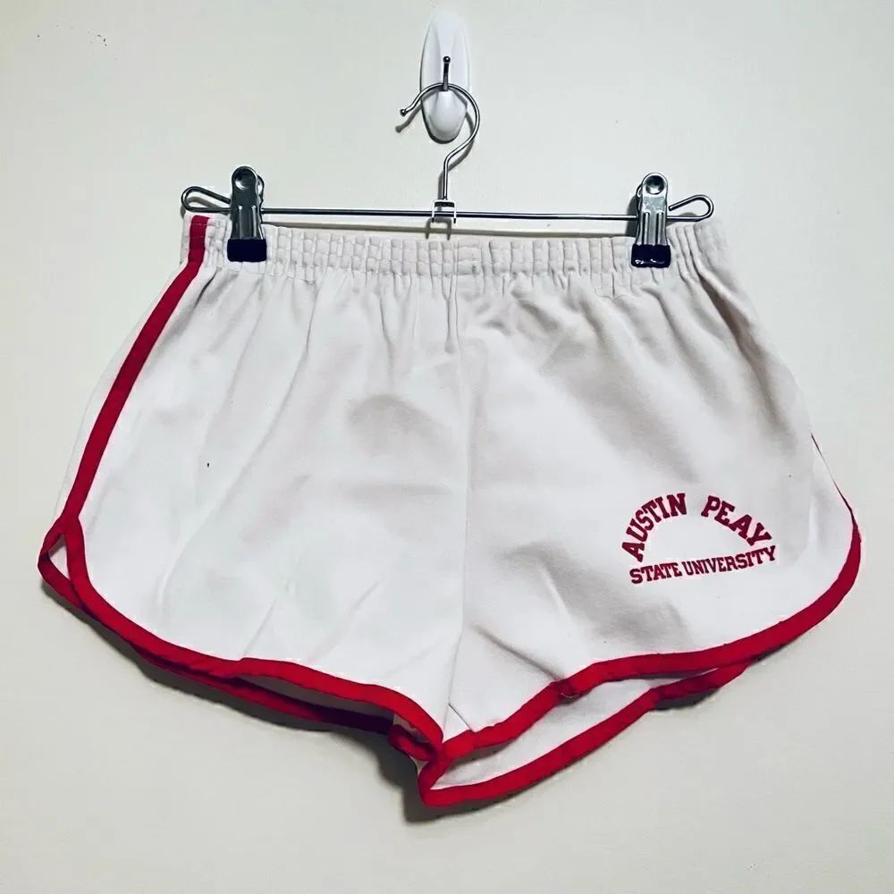 Vintage 1970s Retro Collegiate Pacific White and Red Shorts Women’s Small